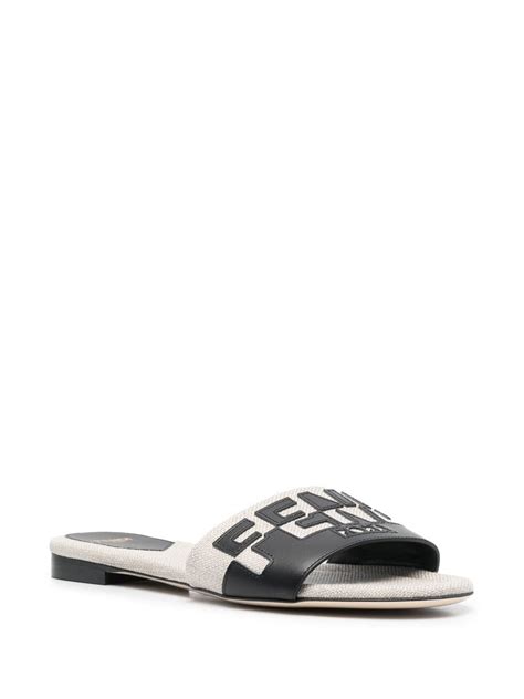 fendi black embroided slides|fendi leather flat slides.